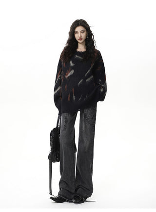 Graffiti Round Neck Loose Sweater