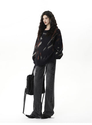 Graffiti Round Neck Loose Sweater