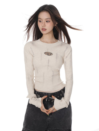 Hollow shoulder long-sleeved top