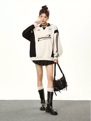 Contrast color embroidered sweatshirt
