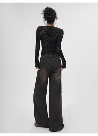 Square collar black lace bottoming top