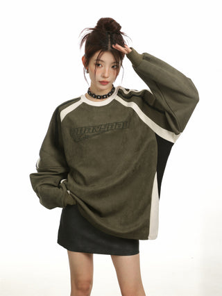 Letter embroidery round neck sweatshirt