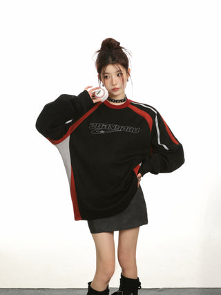Letter embroidery round neck sweatshirt