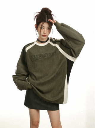 Letter embroidery round neck sweatshirt