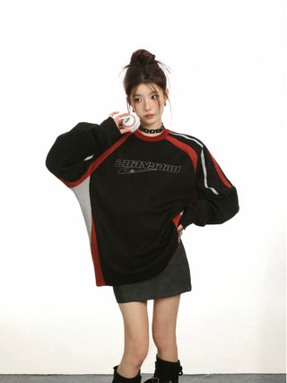 Letter embroidery round neck sweatshirt