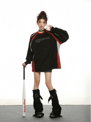 Letter embroidery round neck sweatshirt