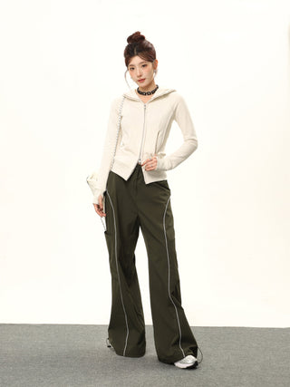 Hooded double zipper slim cardigan