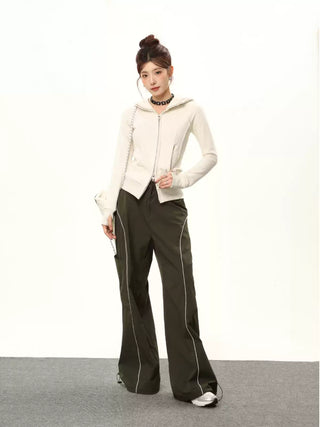 Hooded double zipper slim cardigan