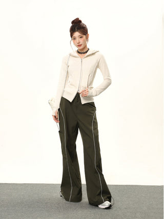 Hooded double zipper slim cardigan