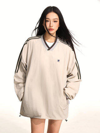 Ribbon V-neck raglan sleeve sweater