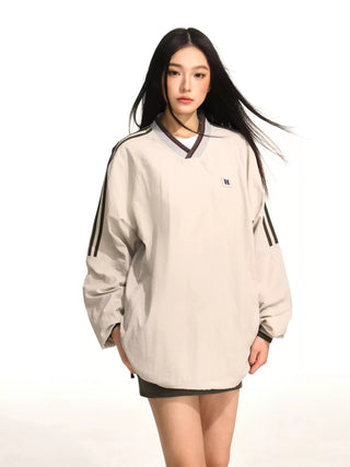 Ribbon V-neck raglan sleeve sweater