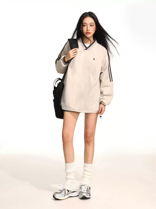 Ribbon V-neck raglan sleeve sweater