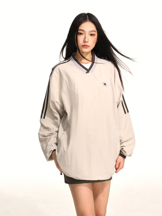 Ribbon V-neck raglan sleeve sweater