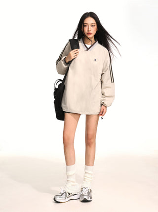 Ribbon V-neck raglan sleeve sweater