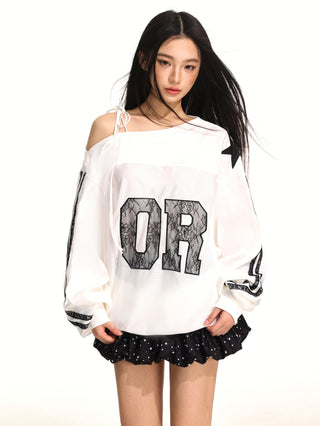 One shoulder logo lace sporty jersey