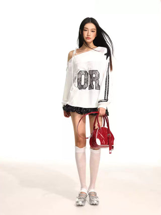 One shoulder logo lace sporty jersey