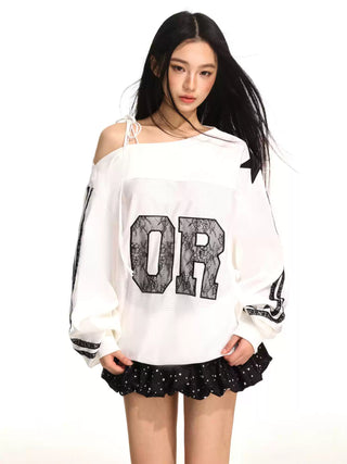 One shoulder logo lace sporty jersey