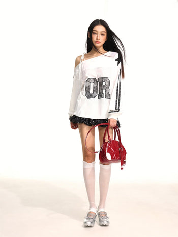 One shoulder logo lace sporty jersey