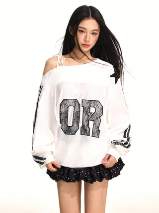 One shoulder logo lace sporty jersey