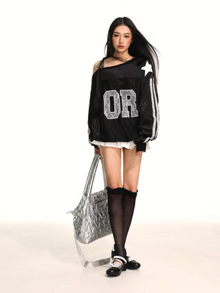 One shoulder logo lace sporty jersey