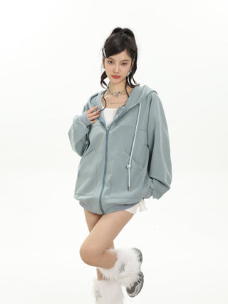 Plush oversize zip-up hoodie