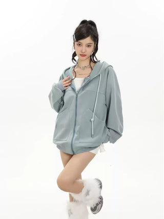 Plush oversize zip-up hoodie