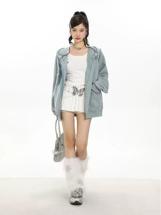 Plush oversize zip-up hoodie