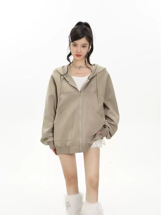 Plush oversize zip-up hoodie