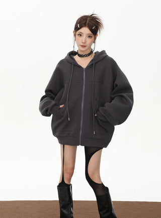 Plush oversize zip-up hoodie