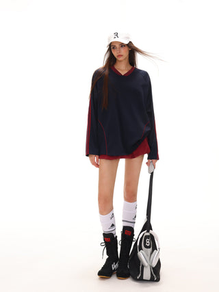 V-neck sporty long-sleeved jersey