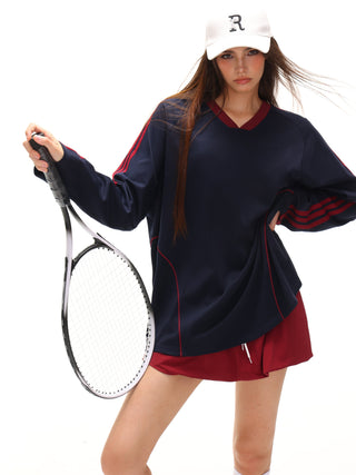 V-neck sporty long-sleeved jersey