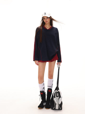 V-neck sporty long-sleeved jersey
