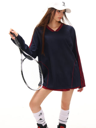 V-neck sporty long-sleeved jersey