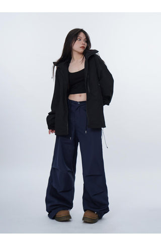 Black work-wear wide-leg pants