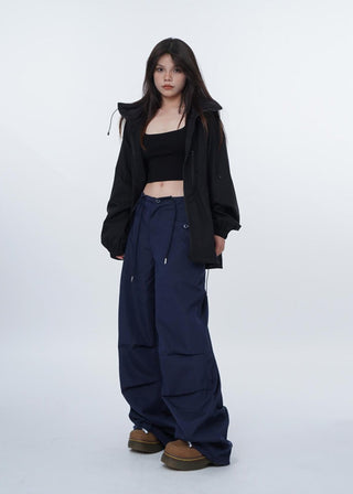 Black work-wear wide-leg pants