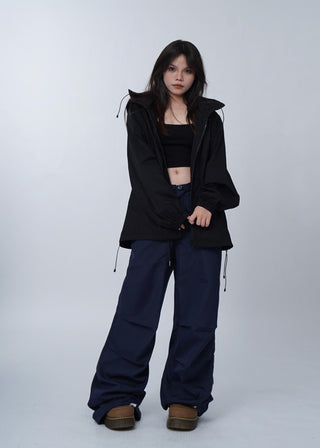 Black work-wear wide-leg pants