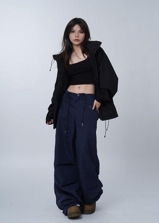 Black work-wear wide-leg pants