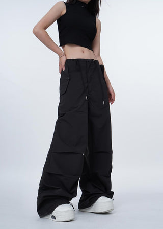 Black work-wear wide-leg pants