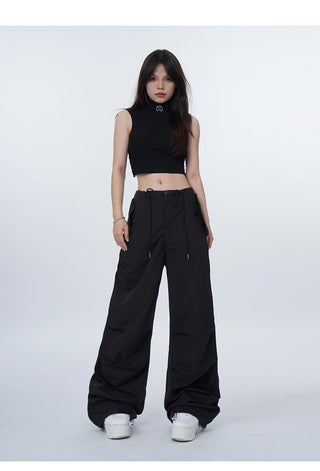 Black work-wear wide-leg pants