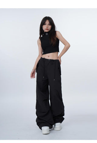 Black work-wear wide-leg pants