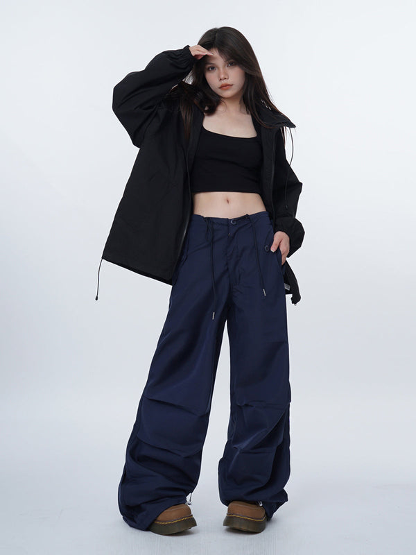 Black work-wear wide-leg pants
