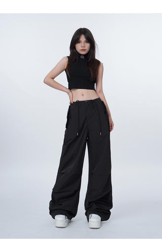 Black work-wear wide-leg pants