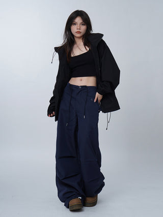 Black work-wear wide-leg pants