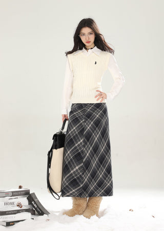 High waist plaid short skirt