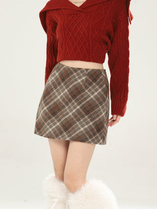 High waist plaid short skirt