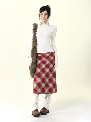 High waist plaid short skirt