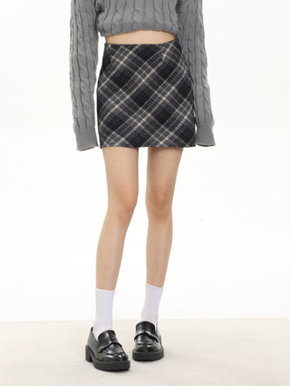 High waist plaid short skirt
