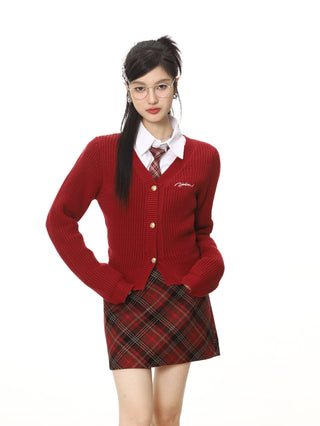 High waist plaid short skirt