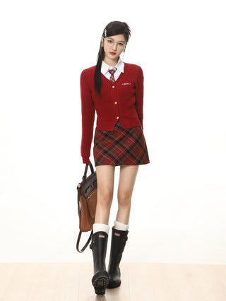 High waist plaid short skirt