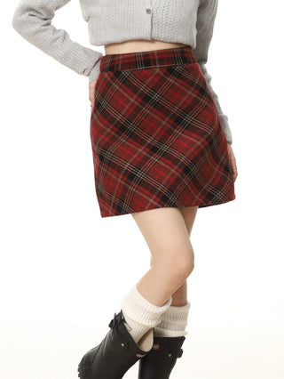 High waist plaid short skirt